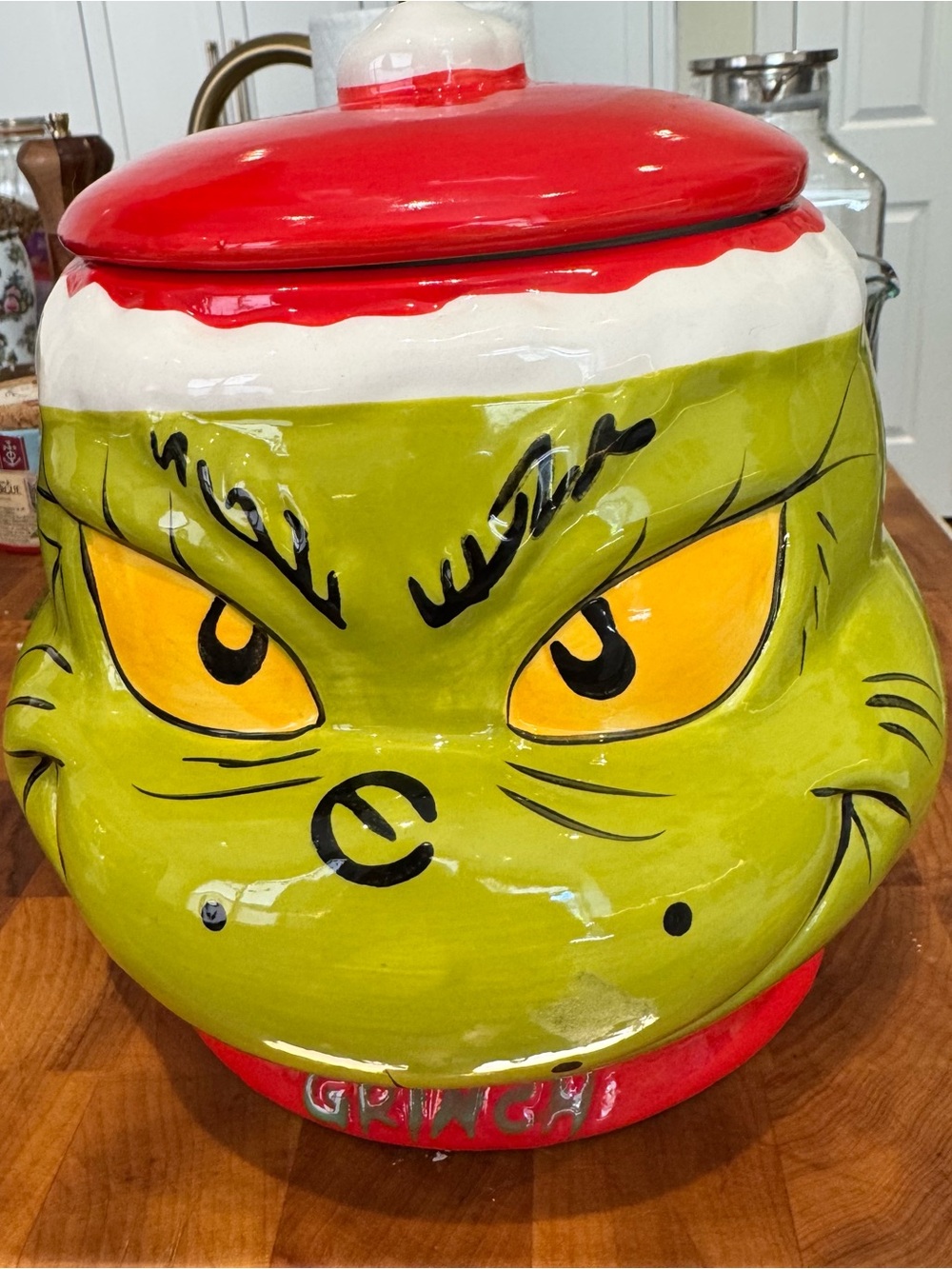 Grinch Ceramic Cookie Jar - Green & Red